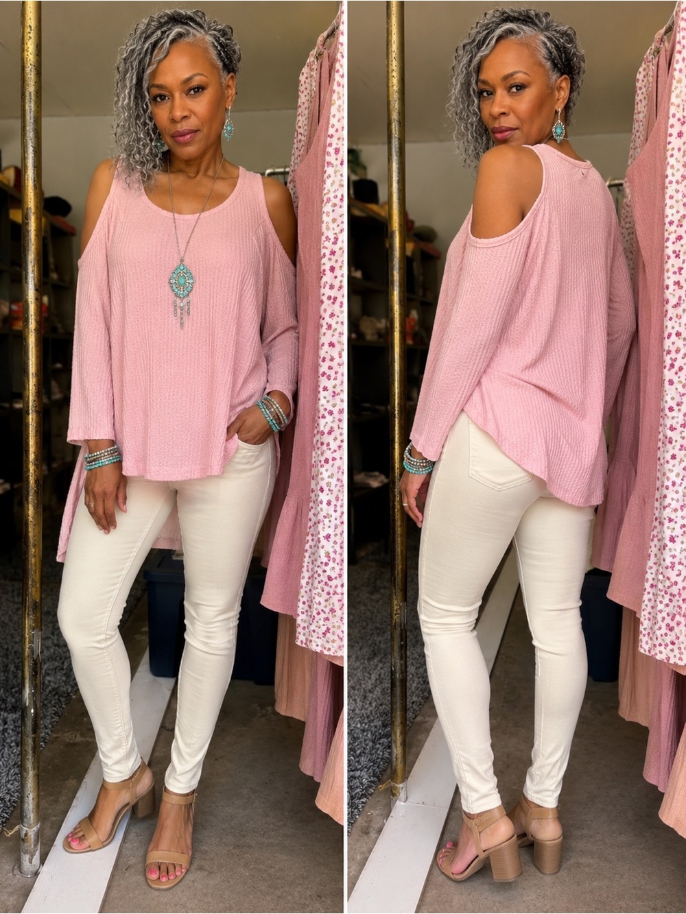 Joe Boxer Pink Cold-Shoulder Waffle-Knit Top